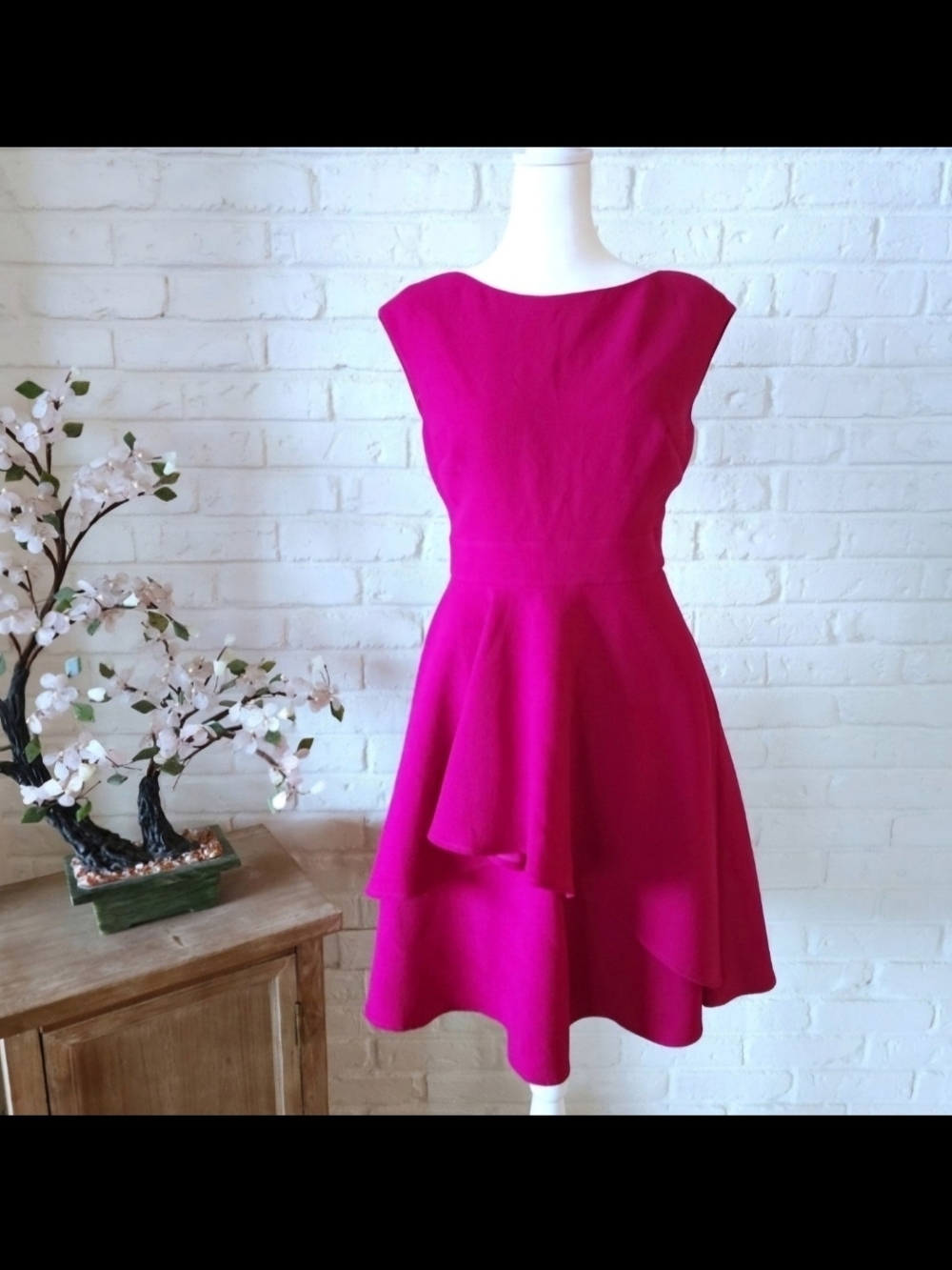 Eliza J Fuchsia Layered Fit-and-Flare Dress - Picture 2 of 12